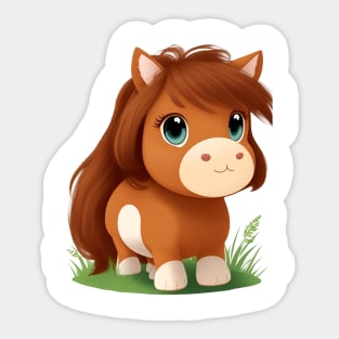 Cute Brown Horse Cartoon Sticker